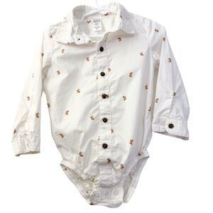 Carter’s Bunny Print Long Sleeve Button-Up Bodysuit, Size 24M Easter Outfit Baby